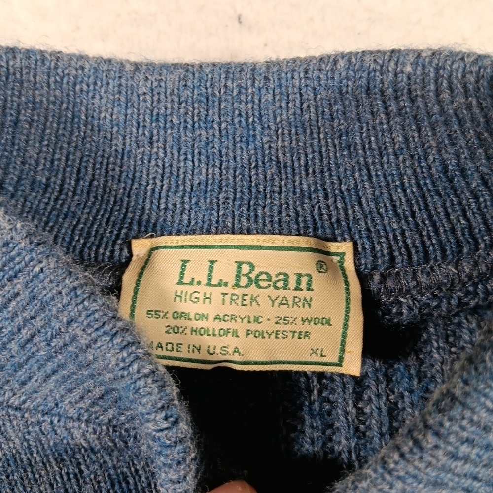 Vintage LL Bean Sweater Mens XL Blue Henley Wool Blend Fisherman Knit Grandpa - Picture 2 of 8